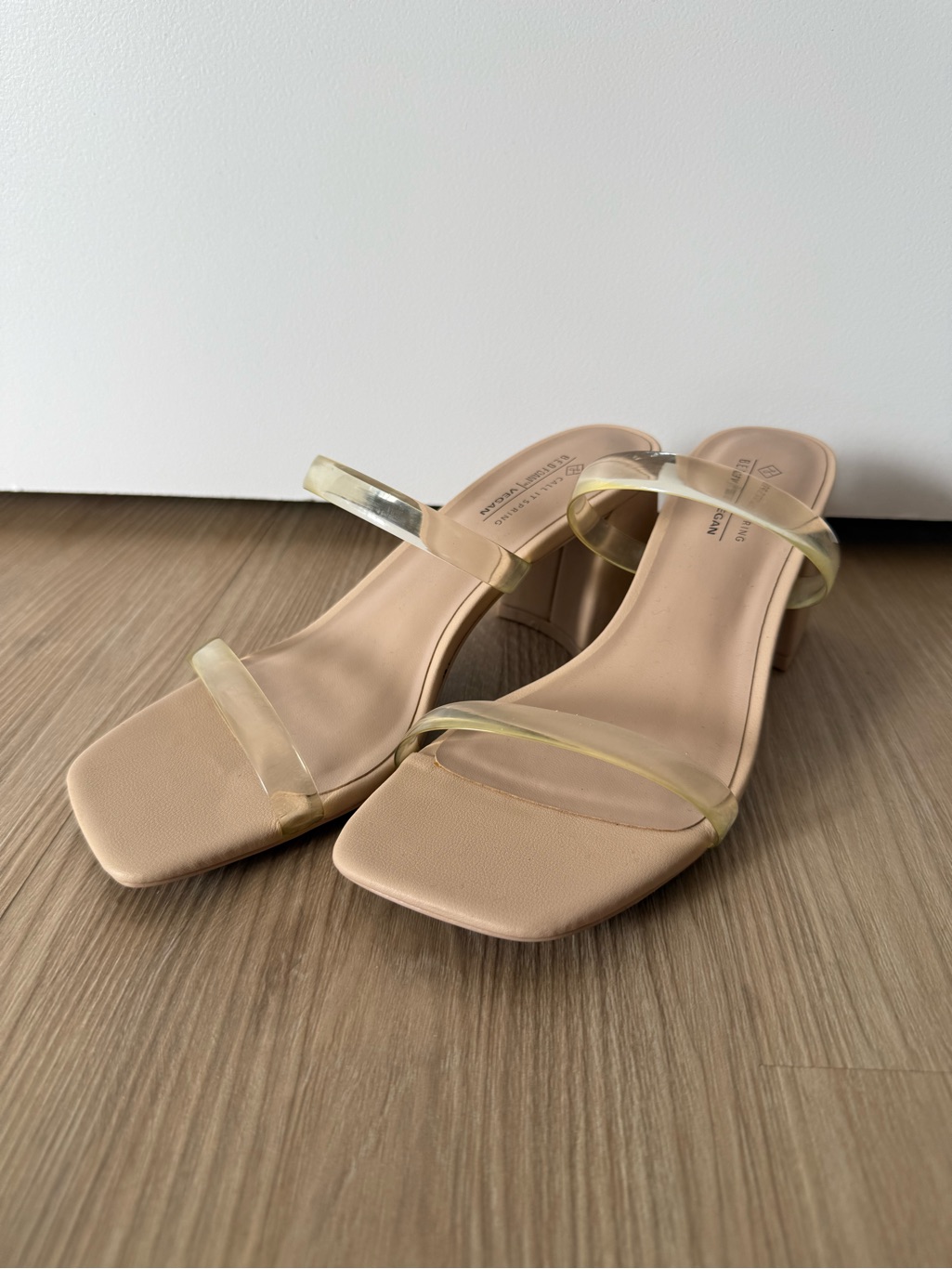 Call It Spring Nude Block-Heel Sandals With Clear Straps